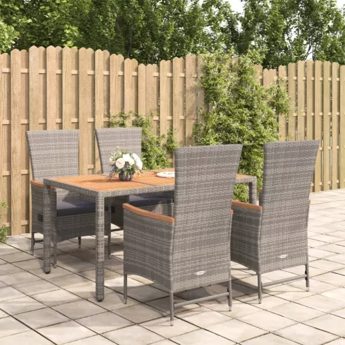 vidaXL 5 részes szürke polyrattan kerti étkezőgarnitúra párnával