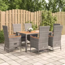   vidaXL 7 részes szürke polyrattan kerti étkezőgarnitúra párnával