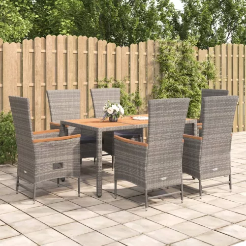 vidaXL 7 részes szürke polyrattan kerti étkezőgarnitúra párnával