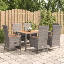   vidaXL 7 részes szürke polyrattan kerti étkezőgarnitúra párnával