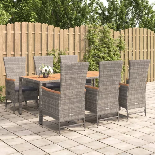 vidaXL 7 részes szürke polyrattan kerti étkezőgarnitúra párnával