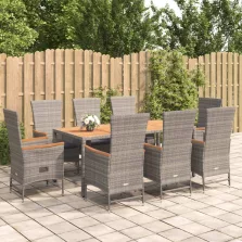   vidaXL 9 részes szürke polyrattan kerti étkezőgarnitúra párnával