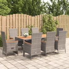   vidaXL 9 részes szürke polyrattan kerti étkezőgarnitúra párnával