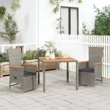   vidaXL 3 részes szürke polyrattan kerti étkezőgarnitúra párnával
