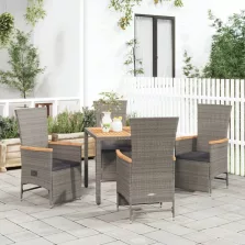   vidaXL 5 részes szürke polyrattan kerti étkezőgarnitúra párnával