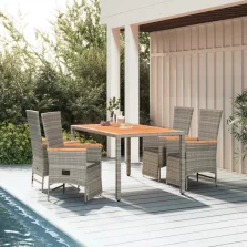   vidaXL 5 részes szürke polyrattan kerti étkezőgarnitúra párnával