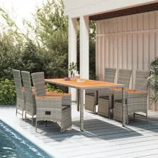   vidaXL 7 részes szürke polyrattan kerti étkezőgarnitúra párnával