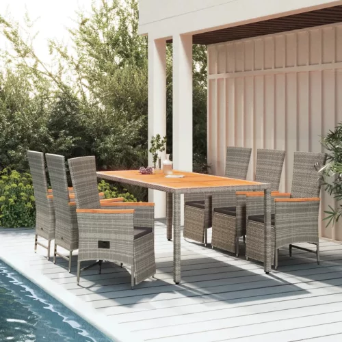 vidaXL 7 részes szürke polyrattan kerti étkezőgarnitúra párnával