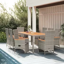  vidaXL 9 részes szürke polyrattan kerti étkezőgarnitúra párnával