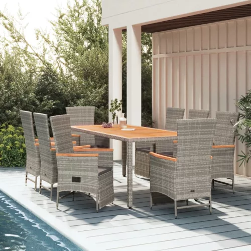 vidaXL 9 részes szürke polyrattan kerti étkezőgarnitúra párnával