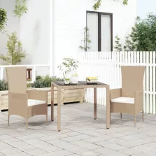   vidaXL 3 részes bézs polyrattan kerti étkezőgarnitúra párnákkal