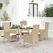   vidaXL 5 részes bézs polyrattan kerti étkezőgarnitúra párnákkal