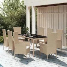   vidaXL 9 részes bézs polyrattan kerti étkezőgarnitúra párnákkal