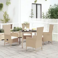   vidaXL 5 részes bézs polyrattan kerti étkezőgarnitúra párnákkal