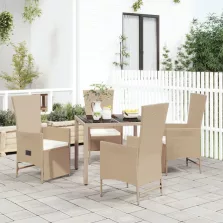   vidaXL 5 részes bézs polyrattan kerti étkezőgarnitúra párnákkal