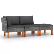   vidaXL 3 részes polyrattan és tömör eukaliptuszfa kerti ülőgarnitúra