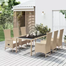   vidaXL 7 részes bézs polyrattan kerti étkezőgarnitúra párnákkal