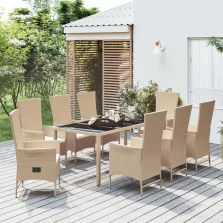   vidaXL 9 részes bézs polyrattan kerti étkezőgarnitúra párnákkal
