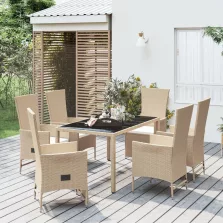   vidaXL 7 részes bézs polyrattan kerti étkezőgarnitúra párnákkal
