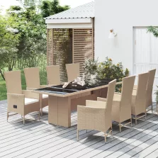   vidaXL 9 részes bézs polyrattan kerti étkezőgarnitúra párnákkal