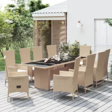   vidaXL 11 részes bézs polyrattan kerti étkezőgarnitúra párnákkal