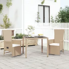   vidaXL 3 részes bézs polyrattan kerti étkezőgarnitúra párnákkal