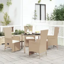   vidaXL 5 részes bézs polyrattan kerti étkezőgarnitúra párnákkal
