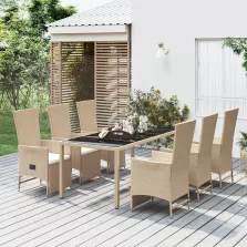   vidaXL 7 részes bézs polyrattan kerti étkezőgarnitúra párnákkal