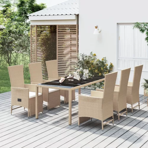 vidaXL 7 részes bézs polyrattan kerti étkezőgarnitúra párnákkal