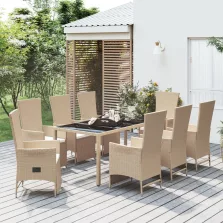   vidaXL 9 részes bézs polyrattan kerti étkezőgarnitúra párnákkal