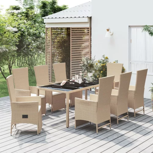 vidaXL 9 részes bézs polyrattan kerti étkezőgarnitúra párnákkal