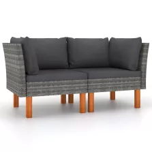   vidaXL 2 db polyrattan és tömör eukaliptuszfa sarokkanapé