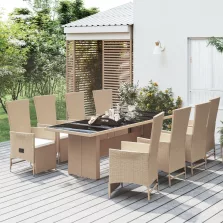   vidaXL 9 részes bézs polyrattan kerti étkezőgarnitúra párnákkal