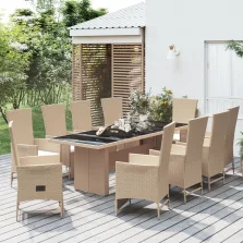   vidaXL 11 részes bézs polyrattan kerti étkezőgarnitúra párnákkal