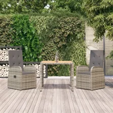   vidaXL 3 részes szürke polyrattan kerti étkezőgarnitúra párnával