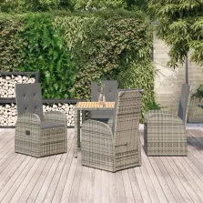  vidaXL 5 részes szürke polyrattan kerti étkezőgarnitúra párnával