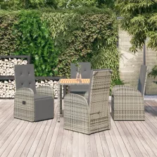   vidaXL 5 részes szürke polyrattan kerti étkezőgarnitúra párnával
