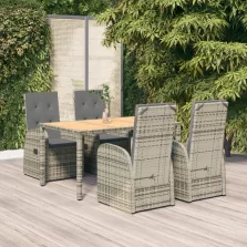   vidaXL 5 részes szürke polyrattan kerti étkezőgarnitúra párnával