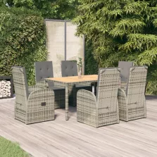   vidaXL 7 részes szürke polyrattan kerti étkezőgarnitúra párnával