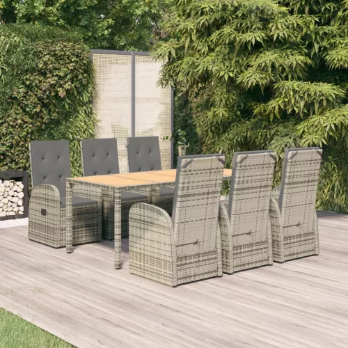 vidaXL 7 részes szürke polyrattan kerti étkezőgarnitúra párnával