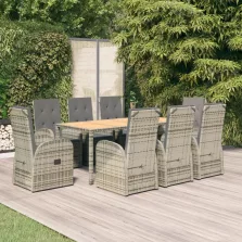   vidaXL 9 részes szürke polyrattan kerti étkezőgarnitúra párnával
