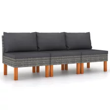   vidaXL 3 db polyrattan és tömör eukaliptuszfa középső kanapé