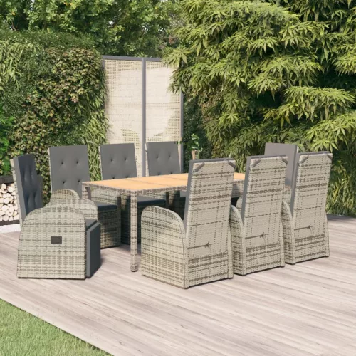 vidaXL 9 részes szürke polyrattan kerti étkezőgarnitúra párnával
