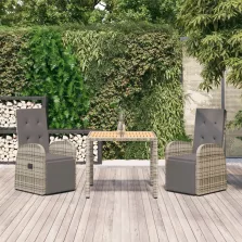   vidaXL 3 részes szürke polyrattan kerti étkezőgarnitúra párnával