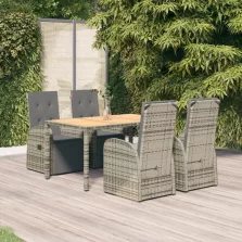   vidaXL 5 részes szürke polyrattan kerti étkezőgarnitúra párnával