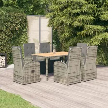   vidaXL 7 részes szürke polyrattan kerti étkezőgarnitúra párnával