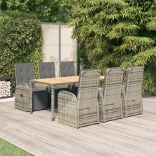   vidaXL 7 részes szürke polyrattan kerti étkezőgarnitúra párnával