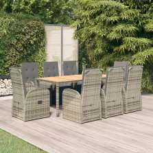   vidaXL 9 részes szürke polyrattan kerti étkezőgarnitúra párnával