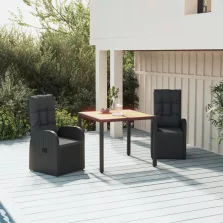   vidaXL 3 részes fekete polyrattan kerti étkezőgarnitúra párnákkal