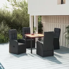   vidaXL 5 részes fekete polyrattan kerti étkezőgarnitúra párnákkal